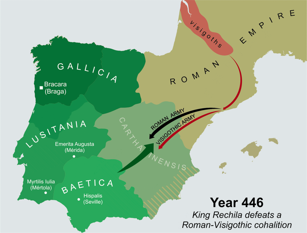Conflit entre Rechila des Suves et une coalition de Romains et de Wisigoths